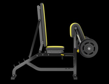 Spor kol curl tezgah siyah arka plan üzerine izole barbell ile