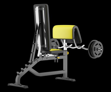 Spor kol curl tezgah siyah arka plan üzerine izole barbell ile