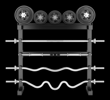 siyah arka plan üzerine izole jimnastik salonu ağırlık raf
