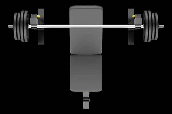 바 벨에 고립 된 체육관 조정 가능한 무게 벤치의 상위 뷰 — 스톡 사진