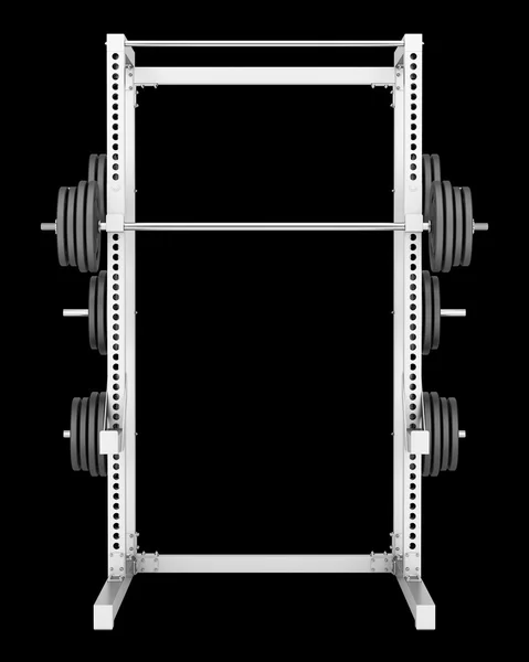 Тренажерный зал половина стойки с штангой изолированы на черном фоне — стоковое фото
