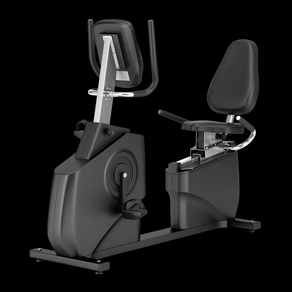 Stationary exercise horizontal bike isolated on black background — Stock Photo, Image