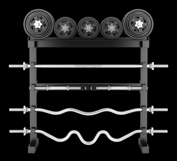 Estante de peso gimnasio aislado sobre fondo negro —  Fotos de Stock