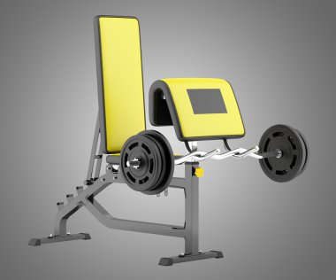 Spor kol curl tezgah üzerinde gri arka plan izole barbell ile