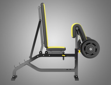 Spor kol curl tezgah üzerinde gri arka plan izole barbell ile