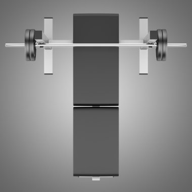 spor salonu düz ağırlık tezgah üzerinde gri izole barbell ile Üstten Görünüm 