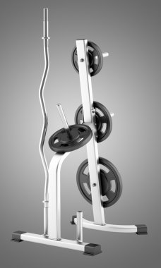 gri arka plan üzerinde izole jimnastik salonu ağırlık raf