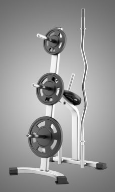 gri arka plan üzerinde izole jimnastik salonu ağırlık raf