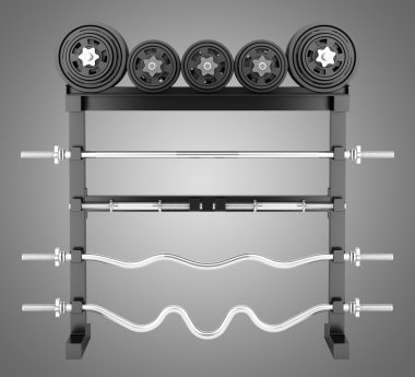 gri arka plan üzerinde izole jimnastik salonu ağırlık raf