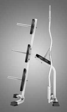 gri arka plan üzerinde izole jimnastik salonu ağırlık raf