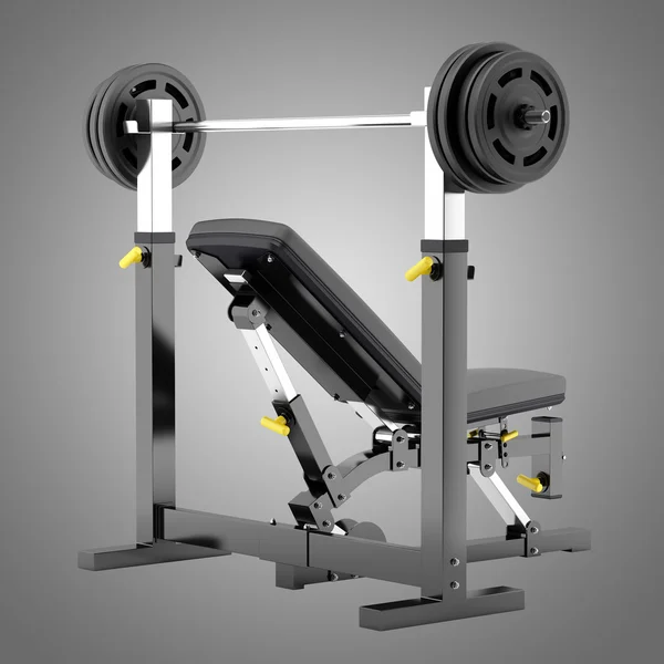 바 벨 회색 backgr에 고립 된 체육관 조정 가능한 무게 벤치 — 스톡 사진