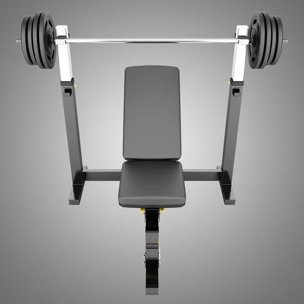 Gym adjustable weight bench with barbell isolated on gray backgr — Stock Photo, Image