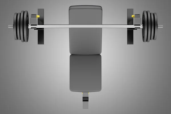 바 벨에 고립 된 체육관 조정 가능한 무게 벤치의 상위 뷰 — 스톡 사진