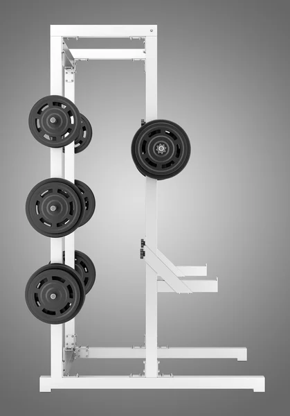 健身房一半机架与灰色的背景上孤立的杠铃 — 图库照片