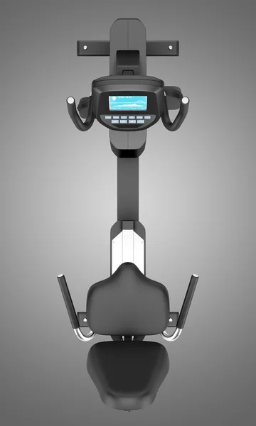 top view of stationary exercise horizontal bike isolated on gray
