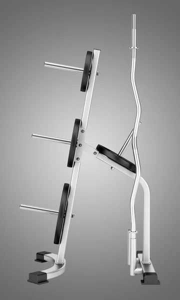 회색 배경에 고립 된 체육관 무게 랙 — 스톡 사진