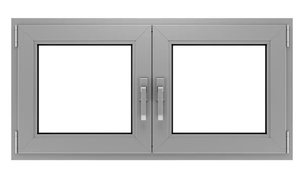 Серое металлическое окно, выделенное на белом фоне — стоковое фото
