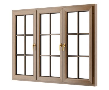 Kahverengi ahşap pencere beyaz arkaplanda izole