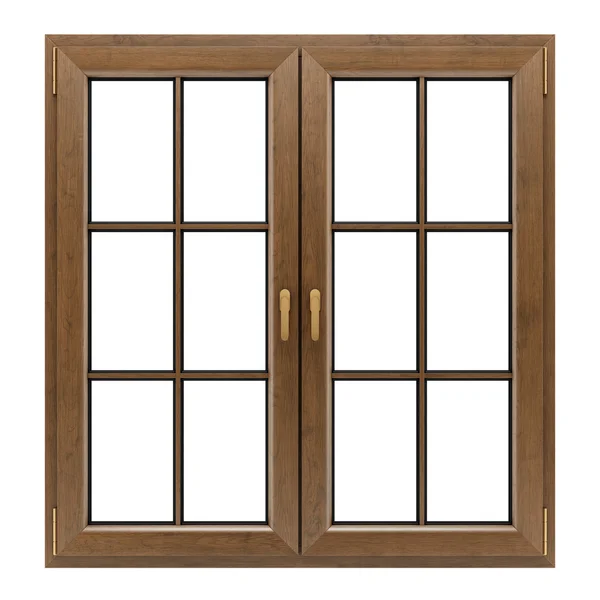 Fenêtre en bois brun isolé sur fond blanc — Photo