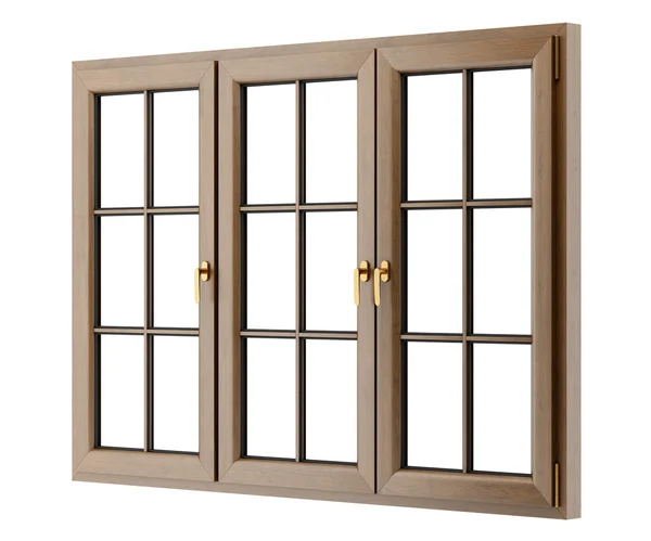 Коричневое деревянное окно на белом фоне — стоковое фото