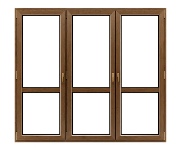 白色背景上孤立的棕色木制窗户 — 图库照片