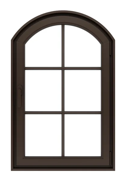 Коричневое деревянное окно на белом фоне — стоковое фото