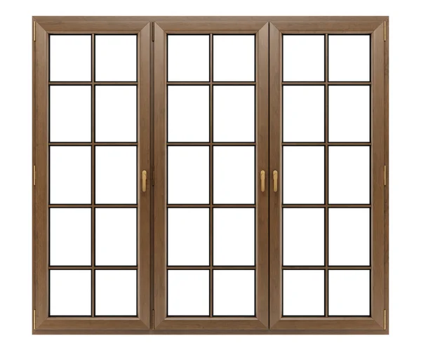 Коричневе дерев'яне вікно ізольоване на білому фоні — стокове фото