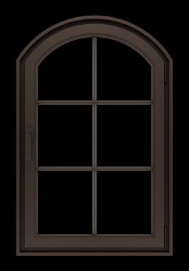 siyah arka plan üzerine izole kahverengi ahşap pencere