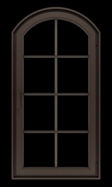 siyah arka plan üzerine izole kahverengi ahşap pencere