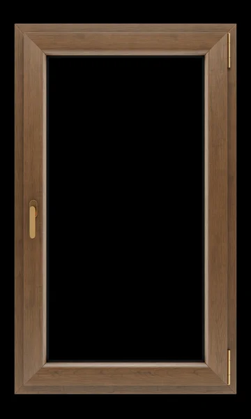 孤立在黑色背景上的棕色木制窗口 — 图库照片