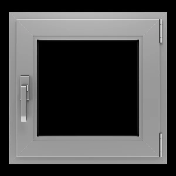 Grijze metalen venster geïsoleerd op zwarte achtergrond — Stockfoto