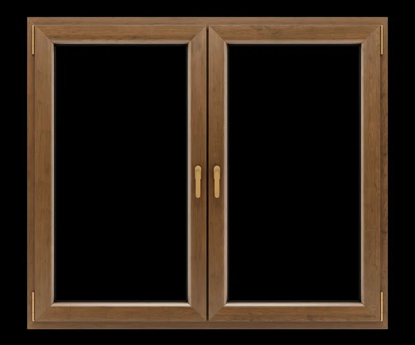 Brown wooden window isolated on black background — Stock Photo, Image