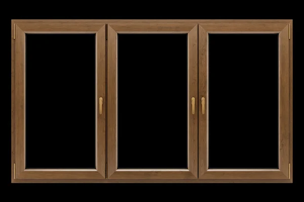 Brown wooden window isolated on black background — Stock Photo, Image