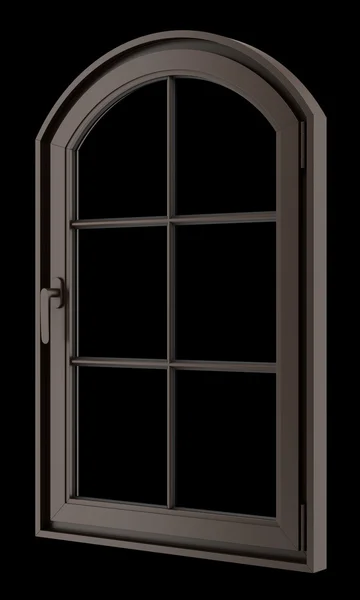 Коричневое деревянное окно на черном фоне — стоковое фото