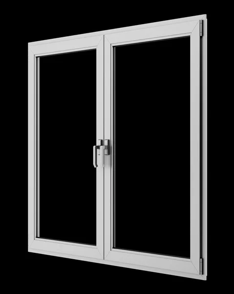Серое металлическое окно, выделенное на черном фоне — стоковое фото