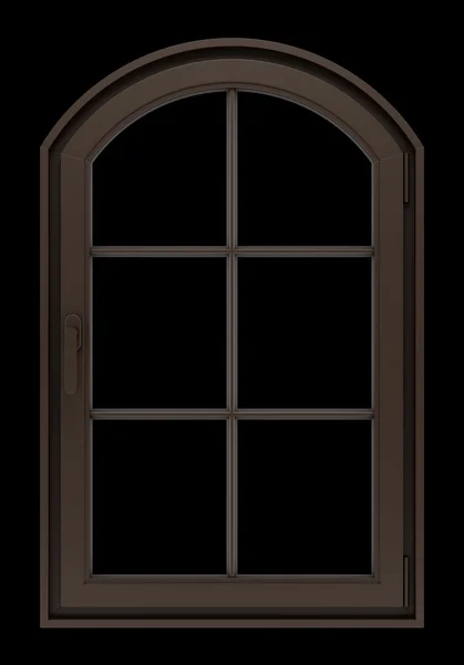 黒の背景に分離された茶色の木製窓 — ストック写真