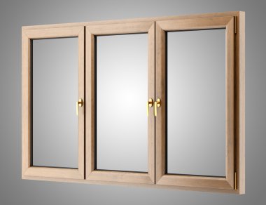 gri arka plan üzerinde izole kahverengi ahşap pencere