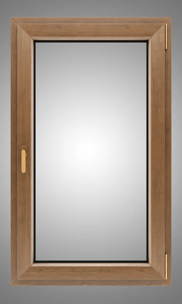 Коричневе дерев'яне вікно ізольоване на сірому фоні — стокове фото