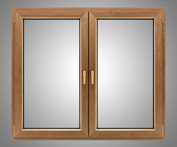 Brown wooden window isolated on gray background — Stock Photo, Image