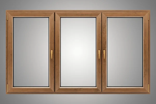 灰色の背景に分離された茶色の木製窓 — ストック写真
