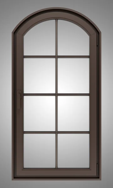 Braunes Holzfenster isoliert auf grauem Hintergrund — Stockfoto