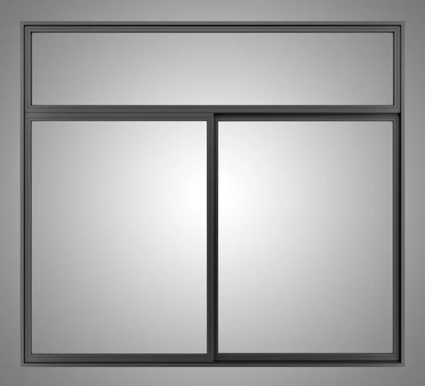 Černý kovový okno izolovaných na šedém pozadí — Stock fotografie