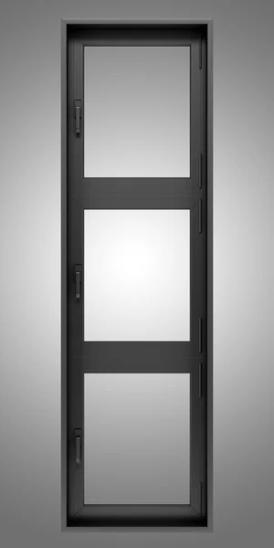 Černý kovový okno izolovaných na šedém pozadí — Stock fotografie