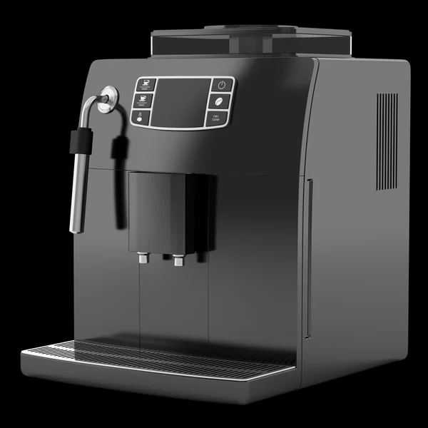 Black coffee machine isolated on black background — Stock Photo, Image