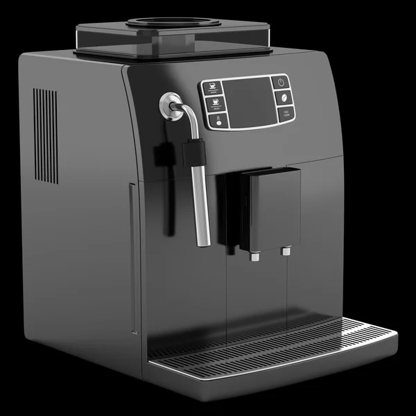 Black coffee machine isolated on black background — Stock Photo, Image