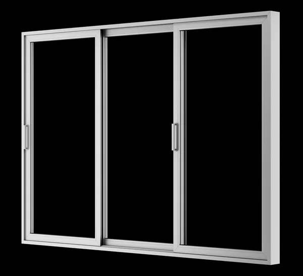 Šedé kovové okno izolovaných na černém pozadí — Stock fotografie