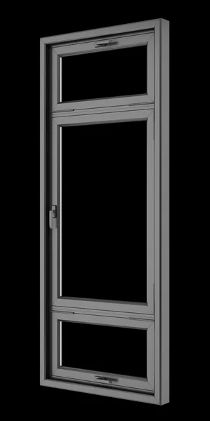 Schwarzes metallisches Fenster isoliert auf schwarzem Hintergrund — Stockfoto