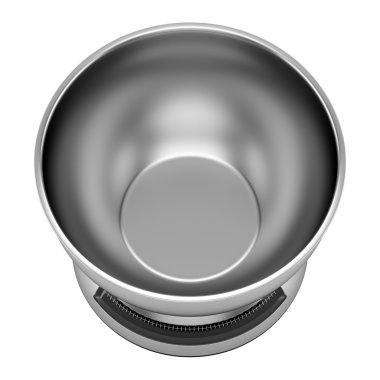 Beyaz arka plan üzerinde izole metalik mutfak terazisi Üstten Görünüm