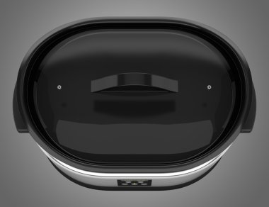 Yavaş Tencere gri arka plan üzerinde izole Üstten Görünüm