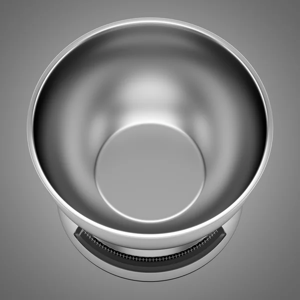 Draufsicht auf metallische Küchenwaage isoliert auf grauem Hintergrund — Stockfoto